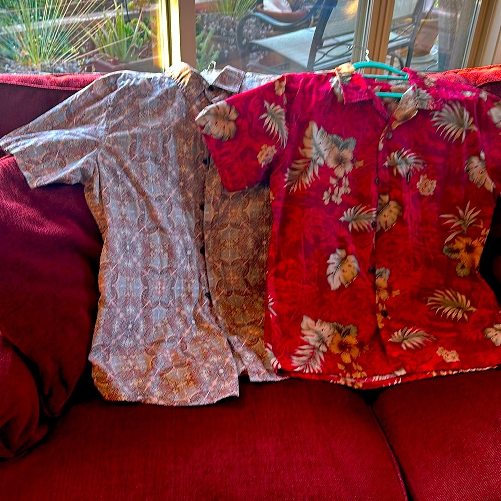 Palmweave 100%Cotton Large Red Hawaiian Shirt. + Tasso Elba XL 100%cotton Shirt.